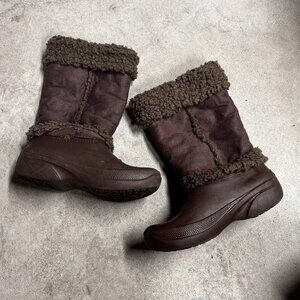 Crocs Nadia Rubber Winter Boots Sherpa Lined Brown Women's Size 8